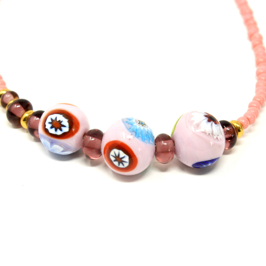 Collier Pink Murines Murano - Labelle Ikeya Création Originale - Collier
