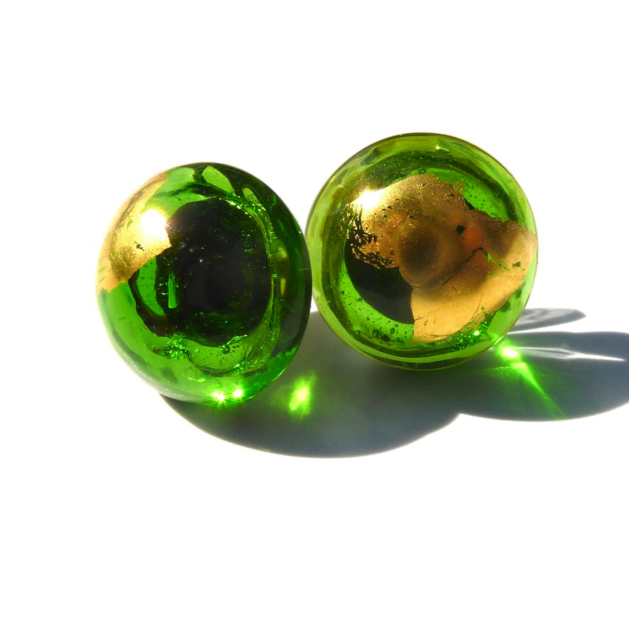 Puces Murano Orion Vertes - Labelle Ikeya Création Originale - Puce d'oreilles