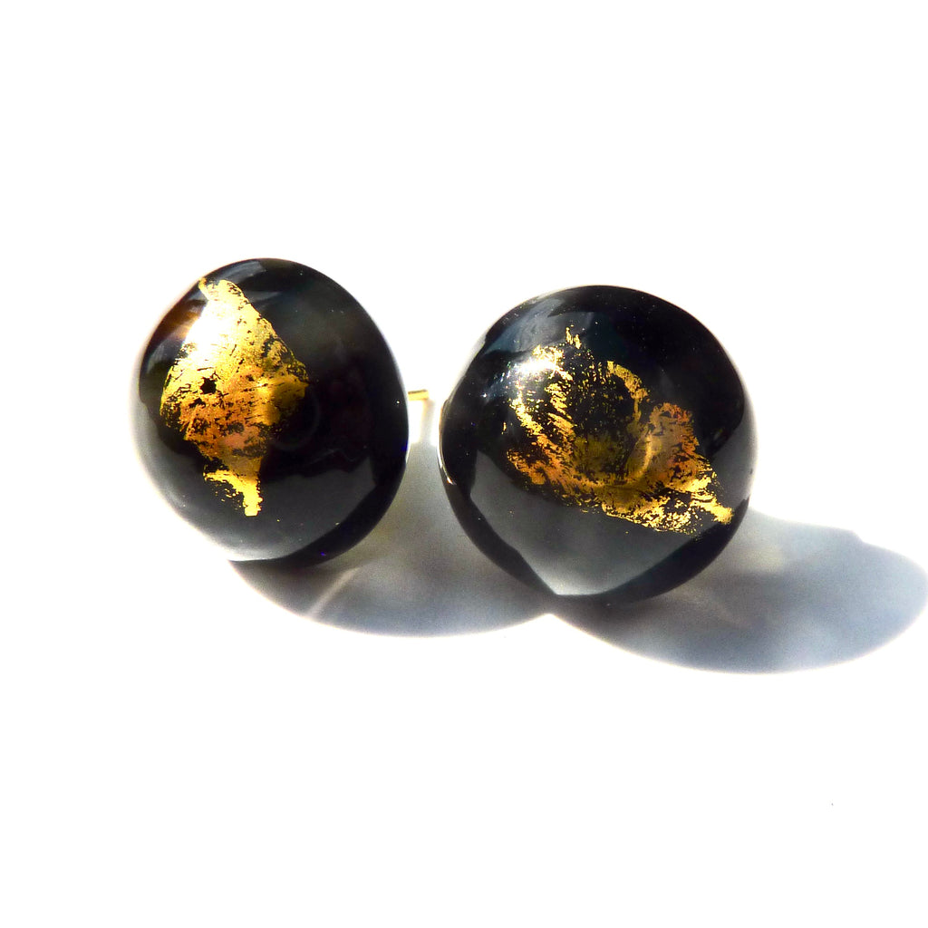 Puces Orion Noires Murano - Labelle Ikeya Création Originale - Puce d'oreilles