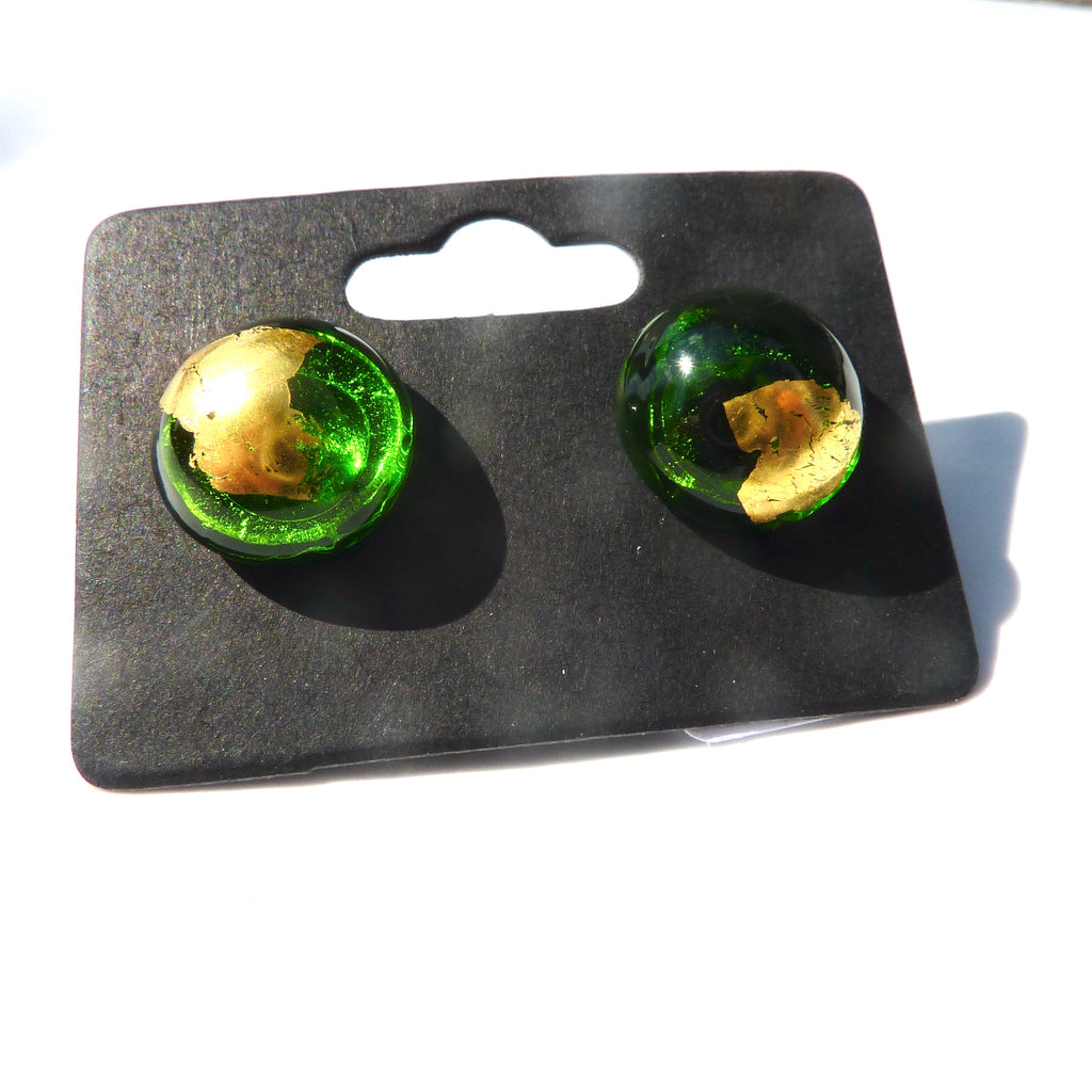 Puces Murano Orion Vertes - Labelle Ikeya Création Originale - Puce d'oreilles