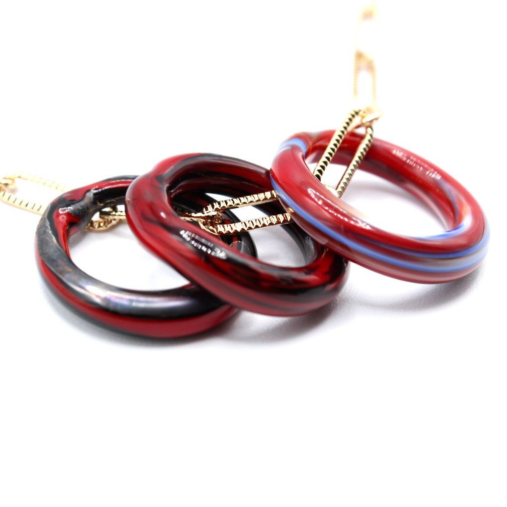 Anneaux Trio Passion Murano Sautoir doré à l'or fin - Labelle Ikeya Création Originale - Sautoir