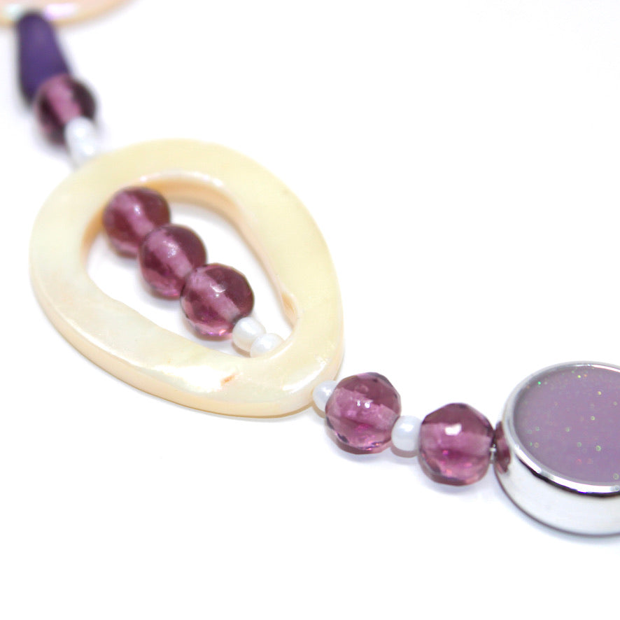 Astria Gypset Mauve Cauri & Nacre - Labelle Ikeya Création Originale - Sautoir