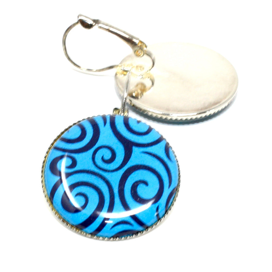 Graphic Spirale Bleue - Labelle Ikeya Création Originale - Boucles d'oreilles