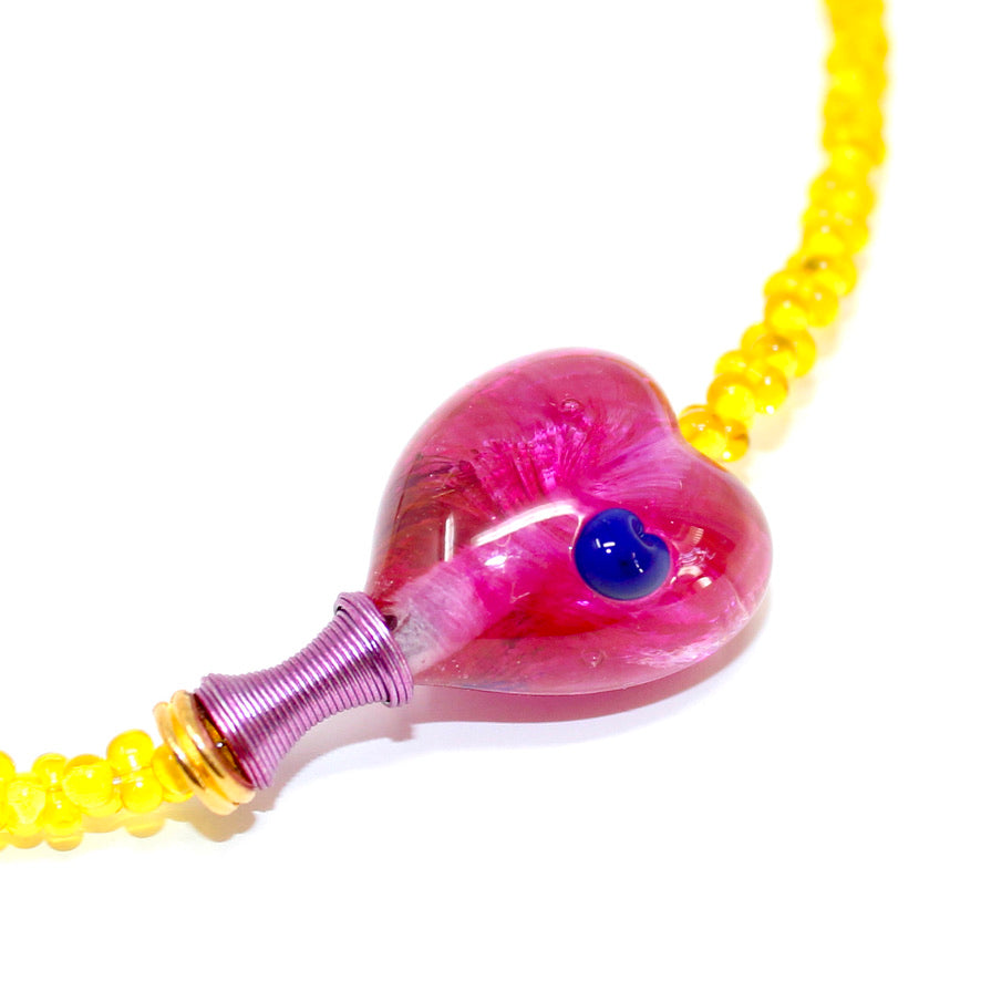 Matinée Yellow Cœur Pink Sautoir - Labelle Ikeya Création Originale - Sautoir