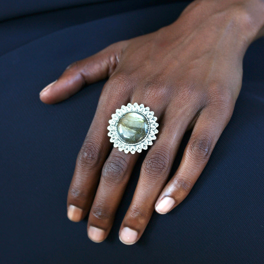 Bague Minérale Labradorite - Labelle Ikeya Création Originale - Bague