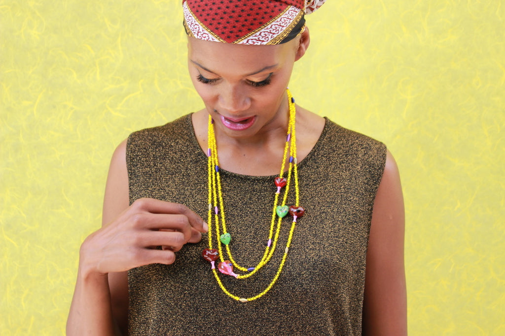 Matinée Yellow Cœur Pink Sautoir - Labelle Ikeya Création Originale - Sautoir