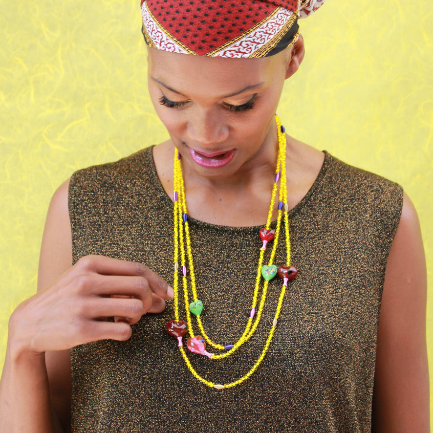 Matinée Yellow Cœur Vert Sautoir - Labelle Ikeya Création Originale - Sautoir