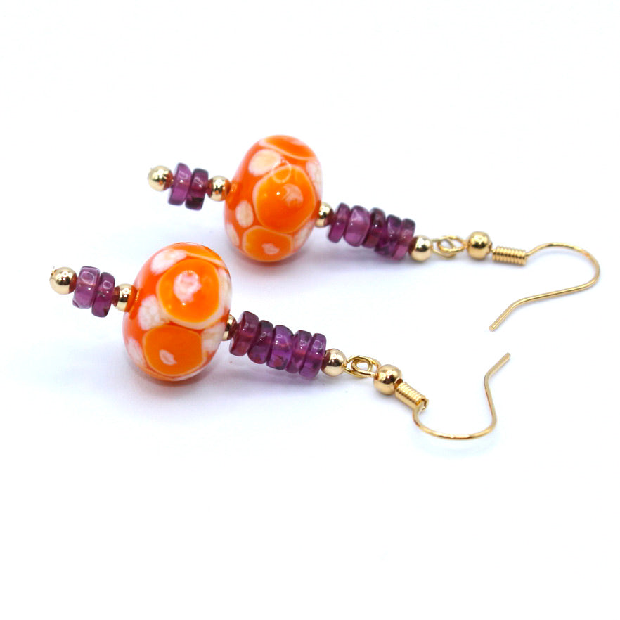 Grenat Rhodolite Heishi Murano dorées à l'or fin - Labelle Ikeya Création Originale - Boucles d'oreilles