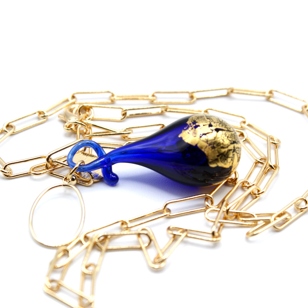 Kankha Blue Murano Sautoir Maille Trombone dorée à l'or fin - Labelle Ikeya Création Originale - Sautoir