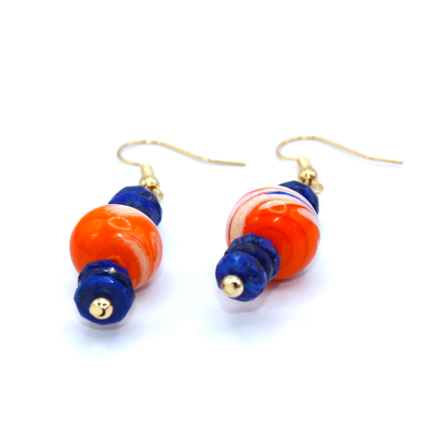 Lapis Lazuli Boucles Murano dorées à l'or fin - Labelle Ikeya Création Originale - Boucles d'oreilles