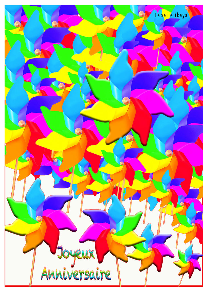 Joyeux Anniversaire Multicolore Carte Postale - Labelle Ikeya Création Originale - 