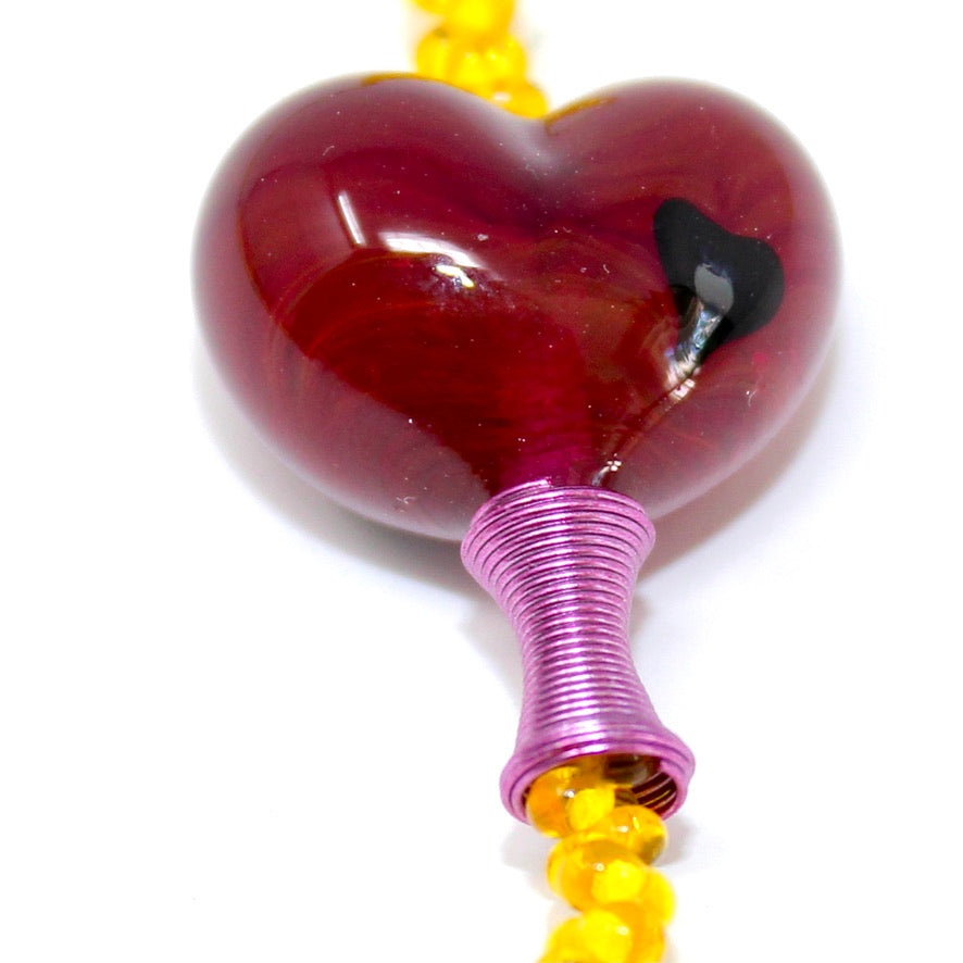 Sautoir Matinée Yellow Cœur Rouge - Labelle Ikeya Création Originale - Sautoir