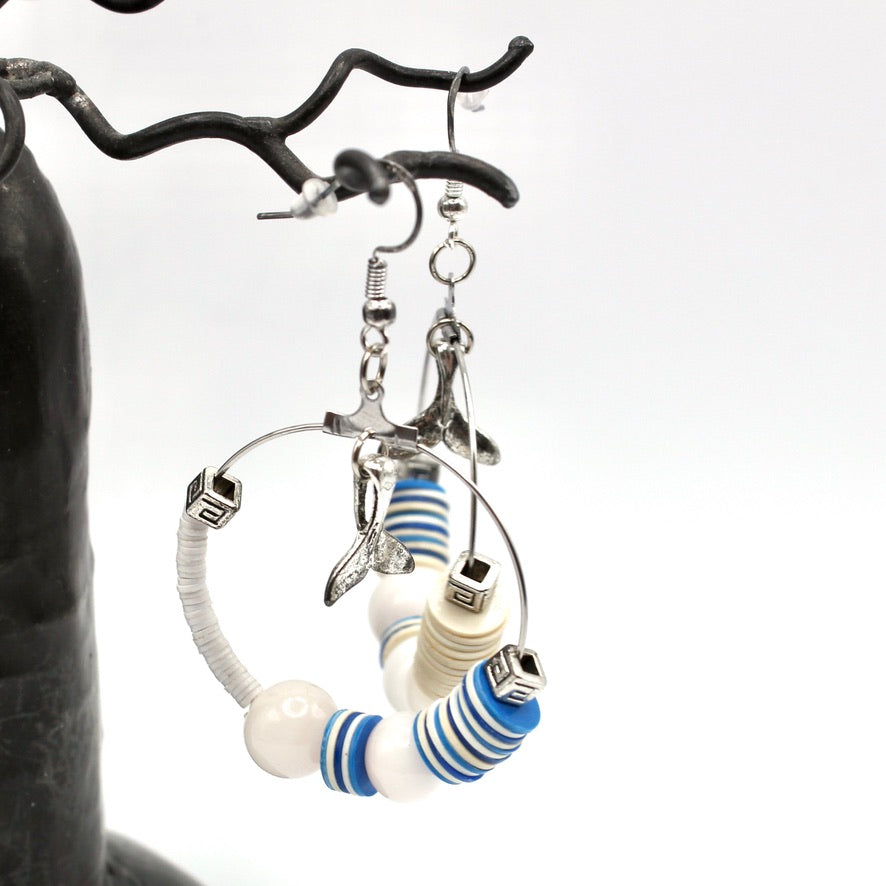 Créoles Asymétriques Heishis Blanca Murano - Labelle Ikeya Création Originale - Boucles d'oreilles