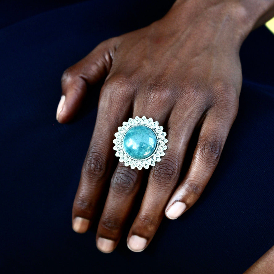 Bague Minérale Turquoise Mouchetée - Labelle Ikeya Création Originale - Bague
