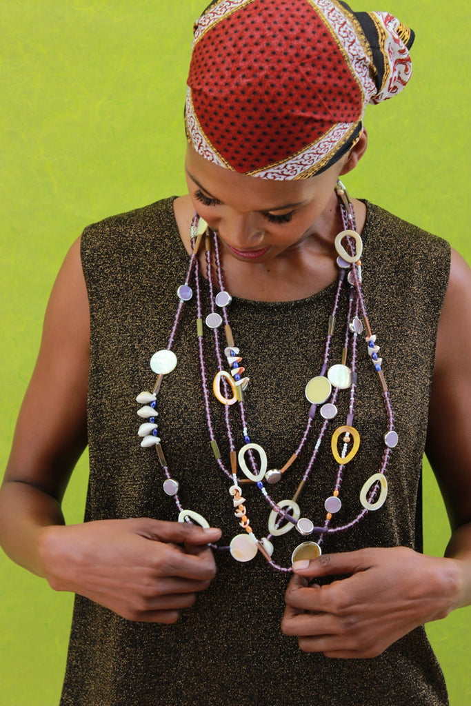 Astria Gypset Mauve Cauri & Nacre - Labelle Ikeya Création Originale - Sautoir