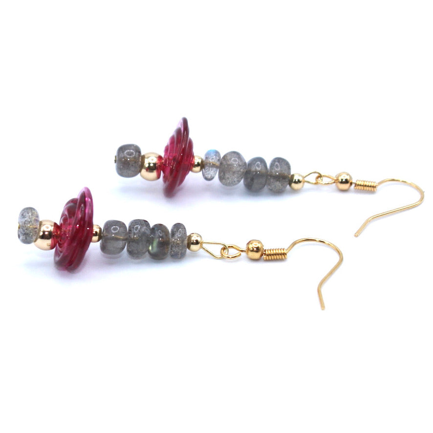 Labradorite Kyle Boucles Pépites Murano dorées à l'or fin - Labelle Ikeya Création Originale - Boucles d'oreilles