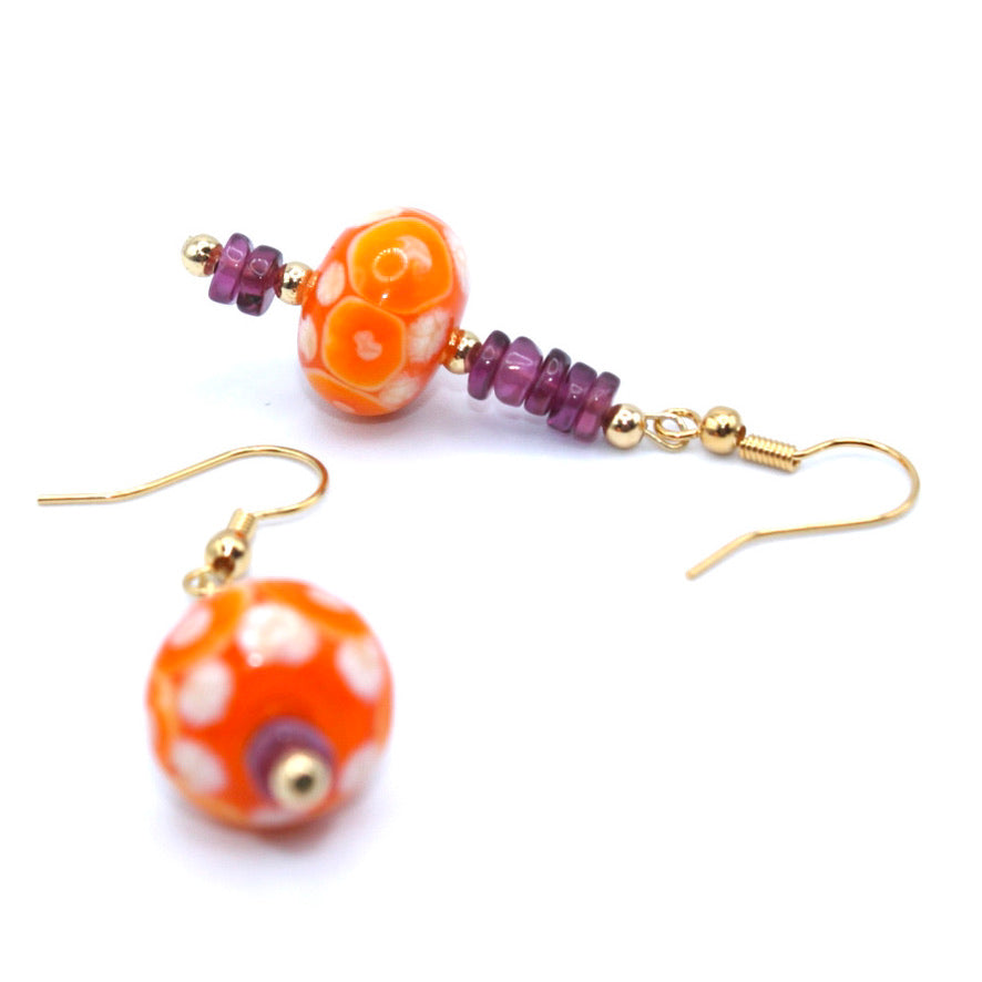 Grenat Rhodolite Heishi Murano dorées à l'or fin - Labelle Ikeya Création Originale - Boucles d'oreilles