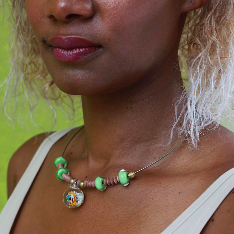 Collier Dahlia Orange - Labelle Ikeya Création Originale - Ras de cou