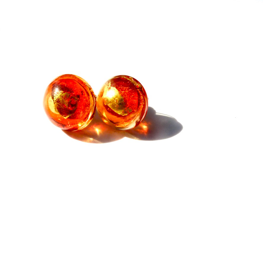 Orion Orange Murano - Labelle Ikeya Création Originale - Puce d'oreilles