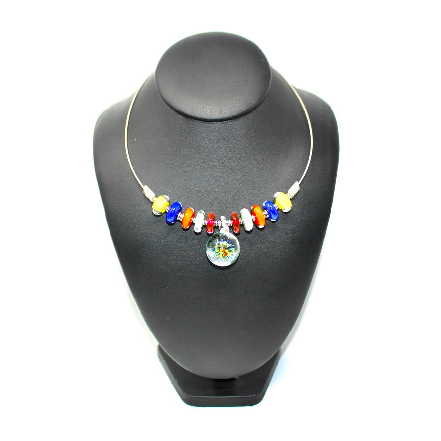 Gerbera Bleu Ras de cou - Labelle Ikeya Création Originale - Ras de cou