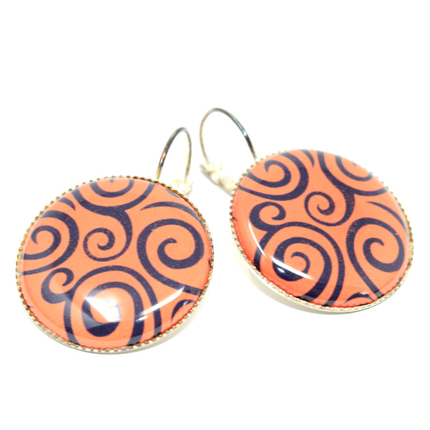 Graphic Spirale Orange - Labelle Ikeya Création Originale - Boucles d'oreilles