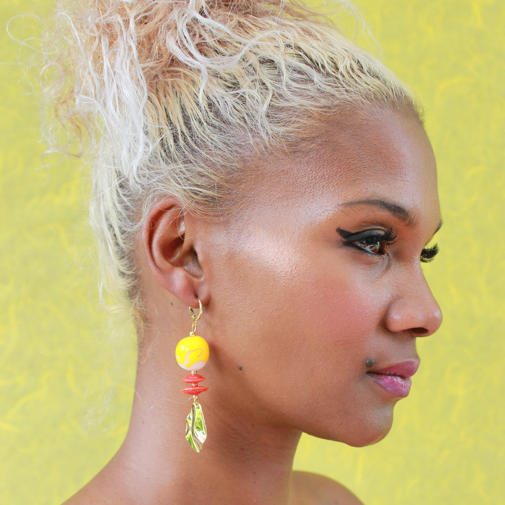 Vagues à Lames Boucles Murano dorées à l'or fin - Labelle Ikeya Création Originale - Boucles d'oreilles