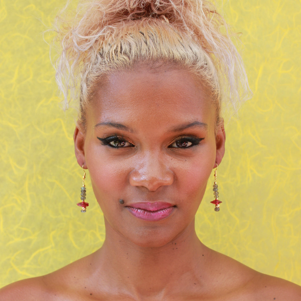 Labradorite Kyle Boucles Pépites Murano dorées à l'or fin - Labelle Ikeya Création Originale - Boucles d'oreilles