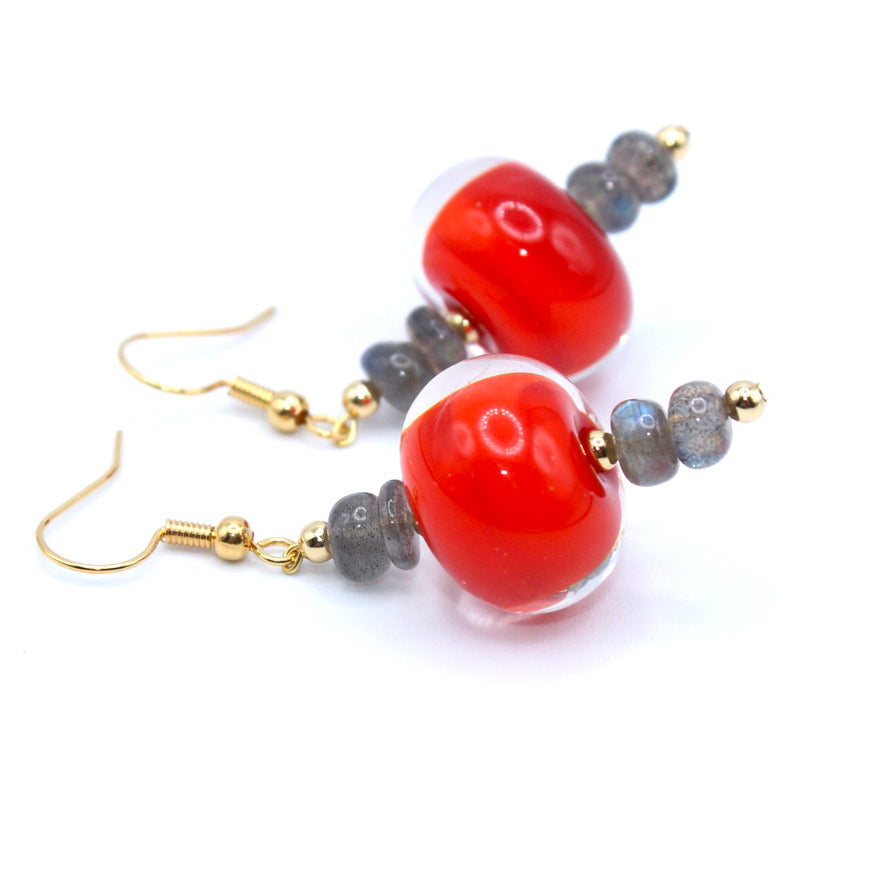Labradorite Passion Murano dorées à l'or fin - Labelle Ikeya Création Originale - Boucles d'oreilles