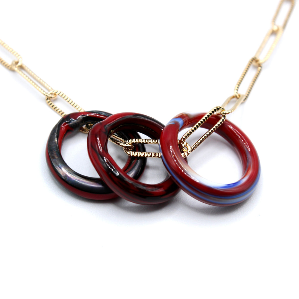 Anneaux Trio Passion Murano Sautoir doré à l'or fin - Labelle Ikeya Création Originale - Sautoir