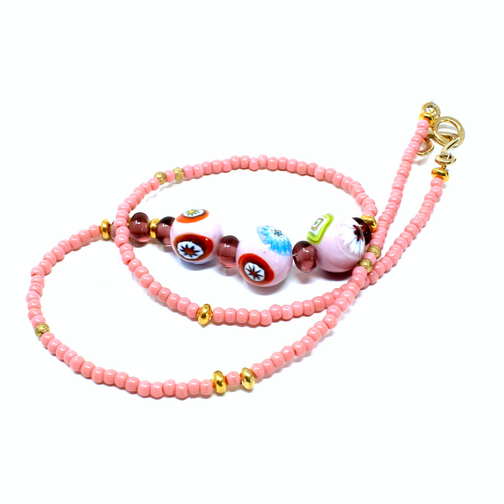 Collier Pink Murines Murano - Labelle Ikeya Création Originale - Collier