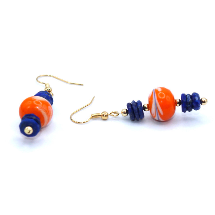 Lapis Lazuli Boucles Murano dorées à l'or fin - Labelle Ikeya Création Originale - Boucles d'oreilles