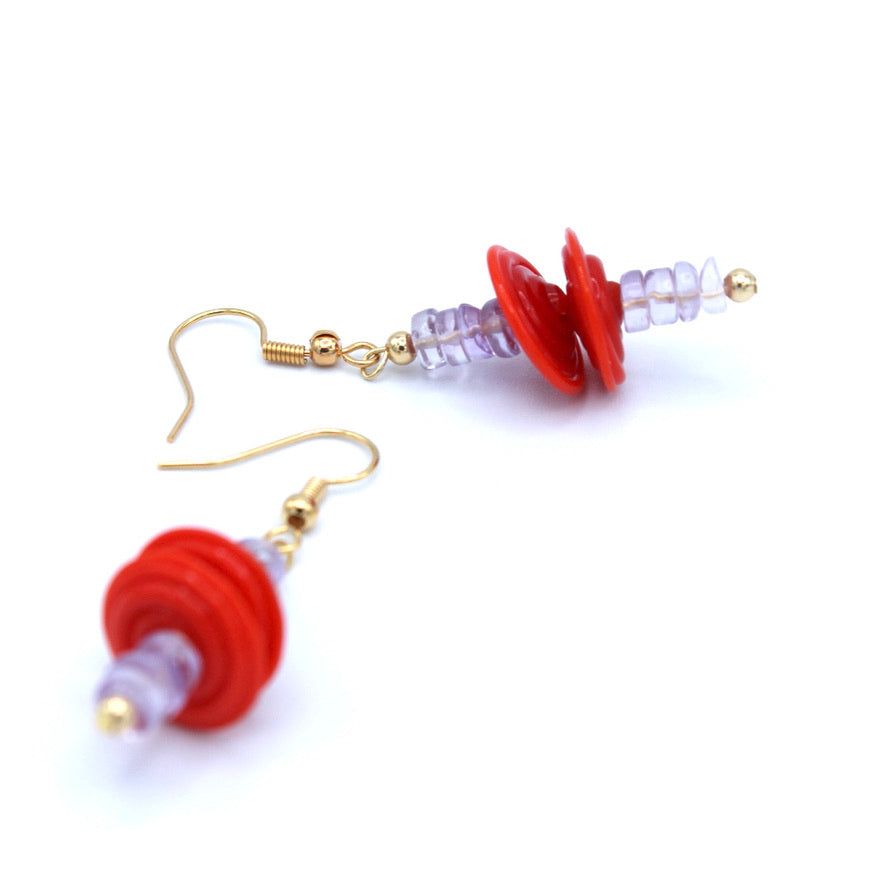 Améthyste Rose & Murano Orange dorées à l'or fin - Labelle Ikeya Création Originale - Boucles d'oreilles