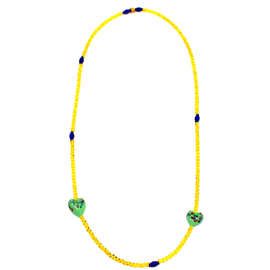 Matinée Yellow Cœur Vert Sautoir - Labelle Ikeya Création Originale - Sautoir