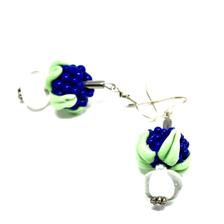 Framboise Bleue & Blanche - Labelle Ikeya Création Originale - Boucles d'oreilles