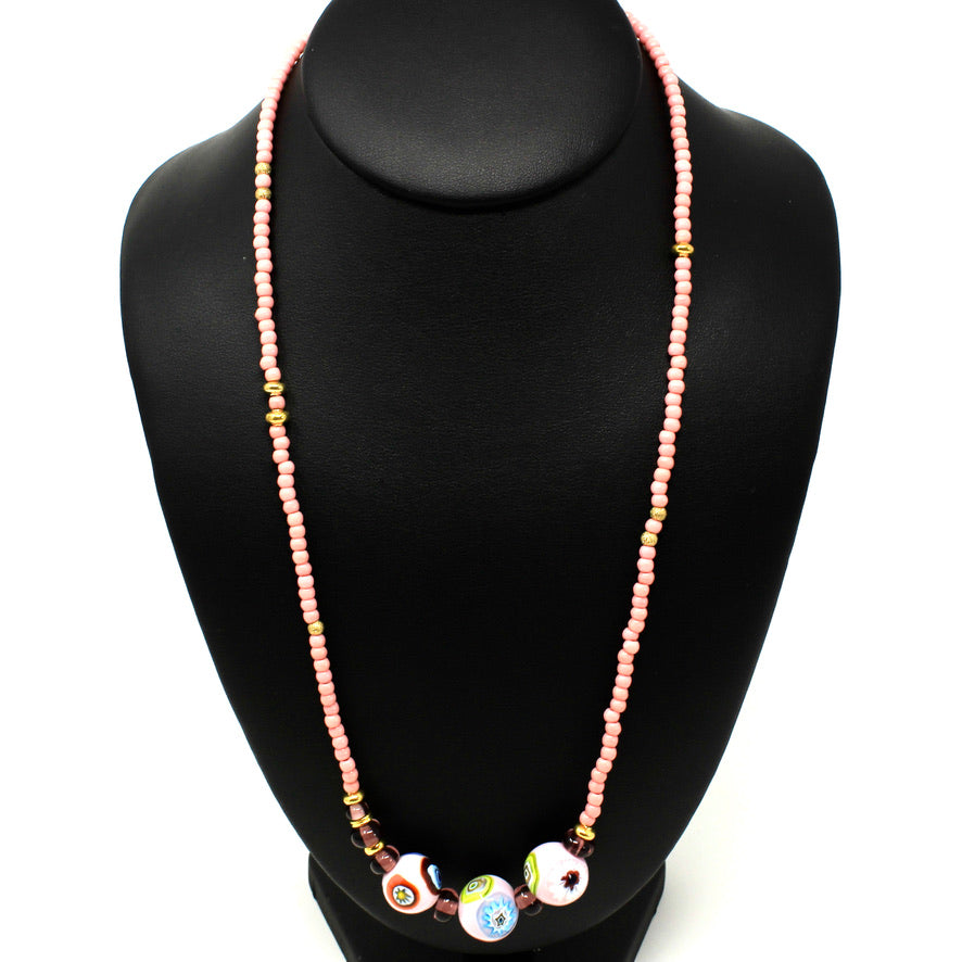 Collier Pink Murines Murano - Labelle Ikeya Création Originale - Collier