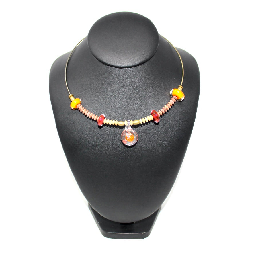 Collier Dahlia Orange - Labelle Ikeya Création Originale - Ras de cou