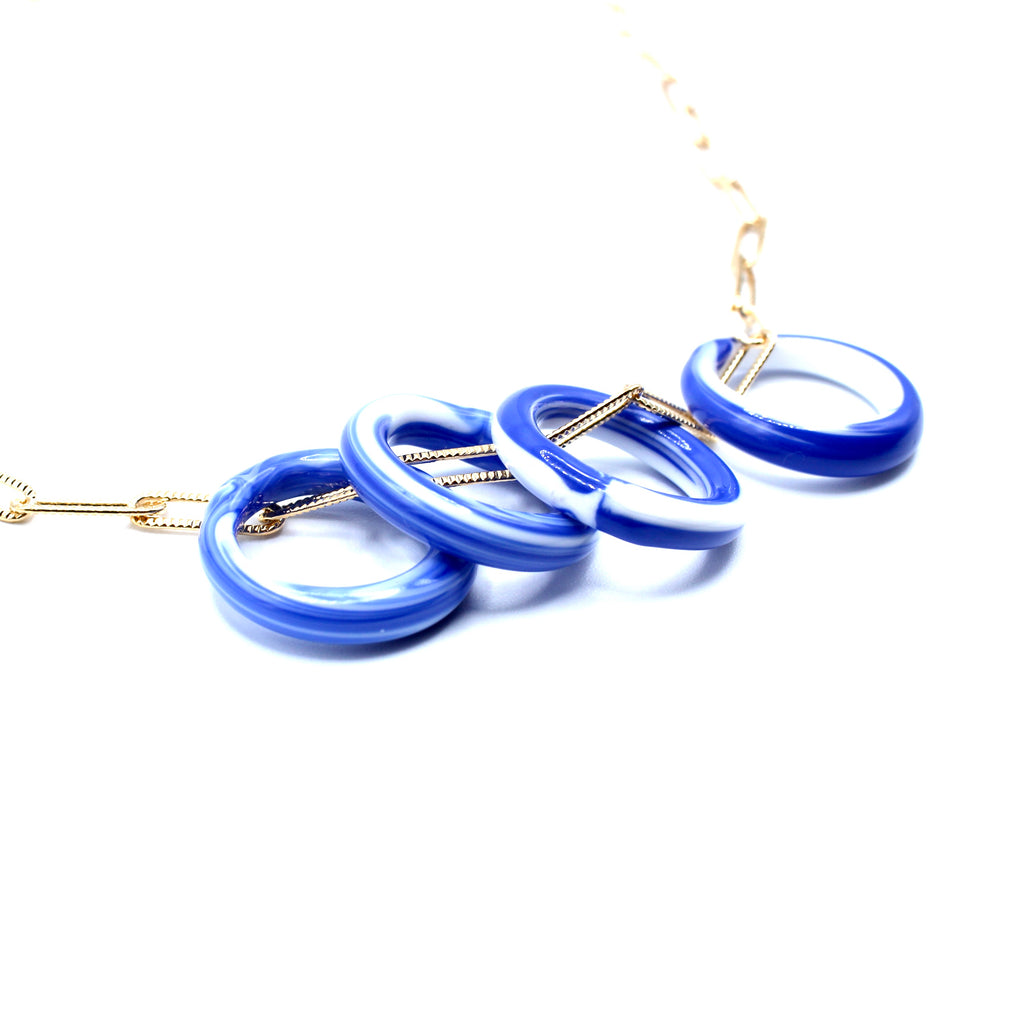 Anneaux Quatuor Passion Murano Sautoir doré à l'or fin - Labelle Ikeya Création Originale - Sautoir