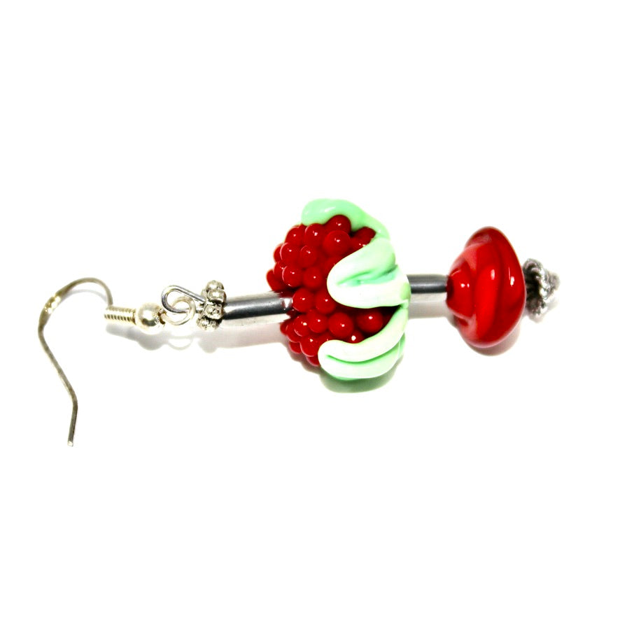 Framboise Rouge Boucle Murano - Labelle Ikeya Création Originale - Boucles d'oreilles