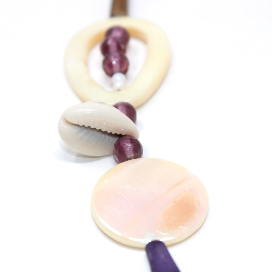 Astria Gypset Mauve Cauri & Nacre - Labelle Ikeya Création Originale - Sautoir