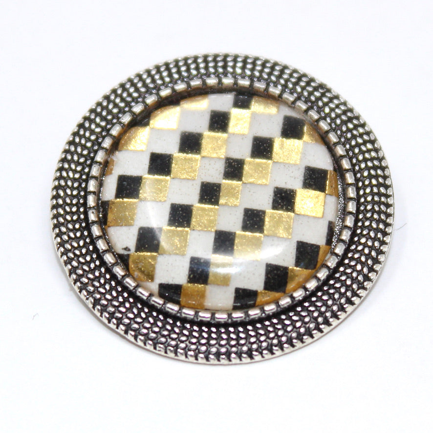 Broche Pin's Me Up Damier Oro - Labelle Ikeya Création Originale - Broches