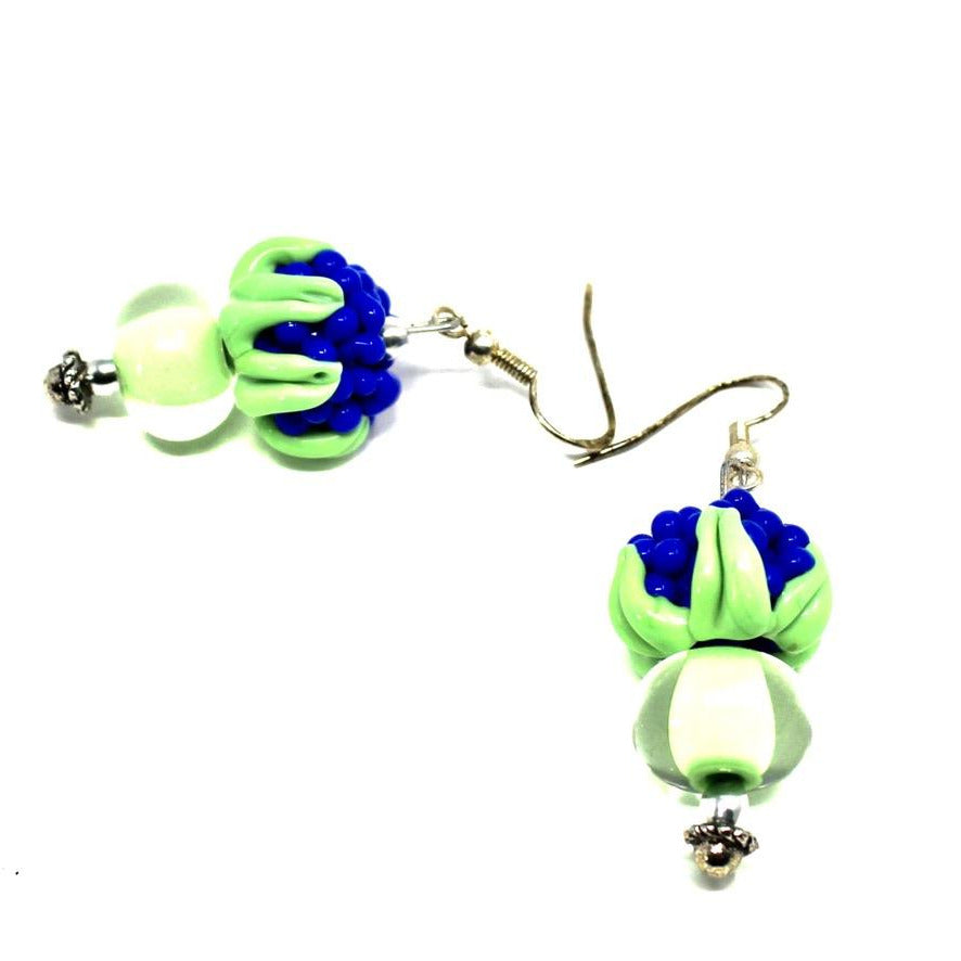 Framboise Bleue & Verte - Labelle Ikeya Création Originale - Boucles d'oreilles