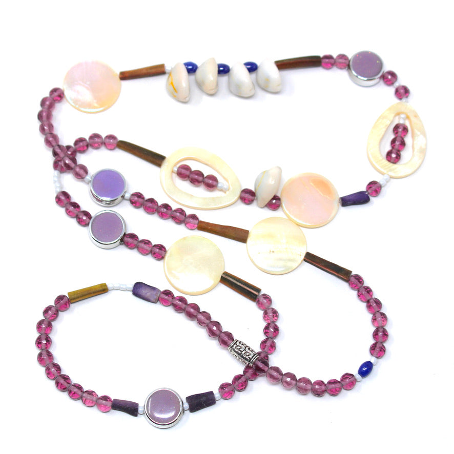 Astria Gypset Mauve Cauri & Nacre - Labelle Ikeya Création Originale - Sautoir