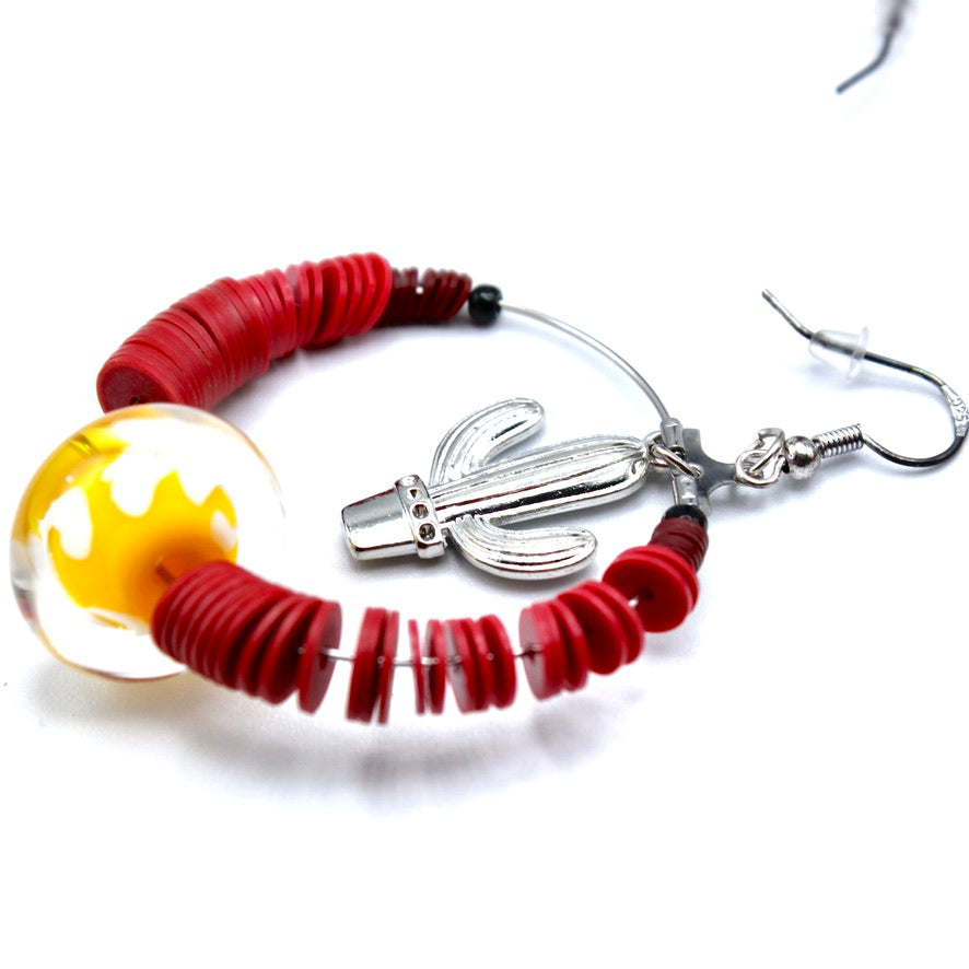 Créoles Heishis Cactus Flaamia Murano - Labelle Ikeya Création Originale - Boucles d'oreilles