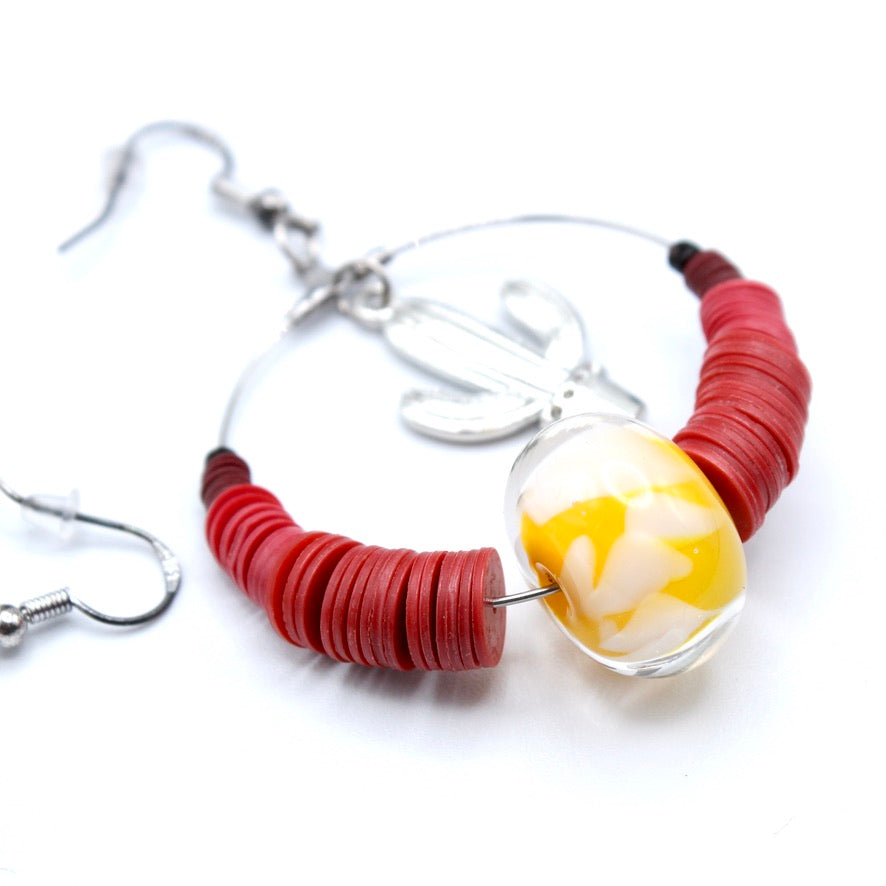 Créoles Heishis Cactus Flaamia Murano - Labelle Ikeya Création Originale - Boucles d'oreilles