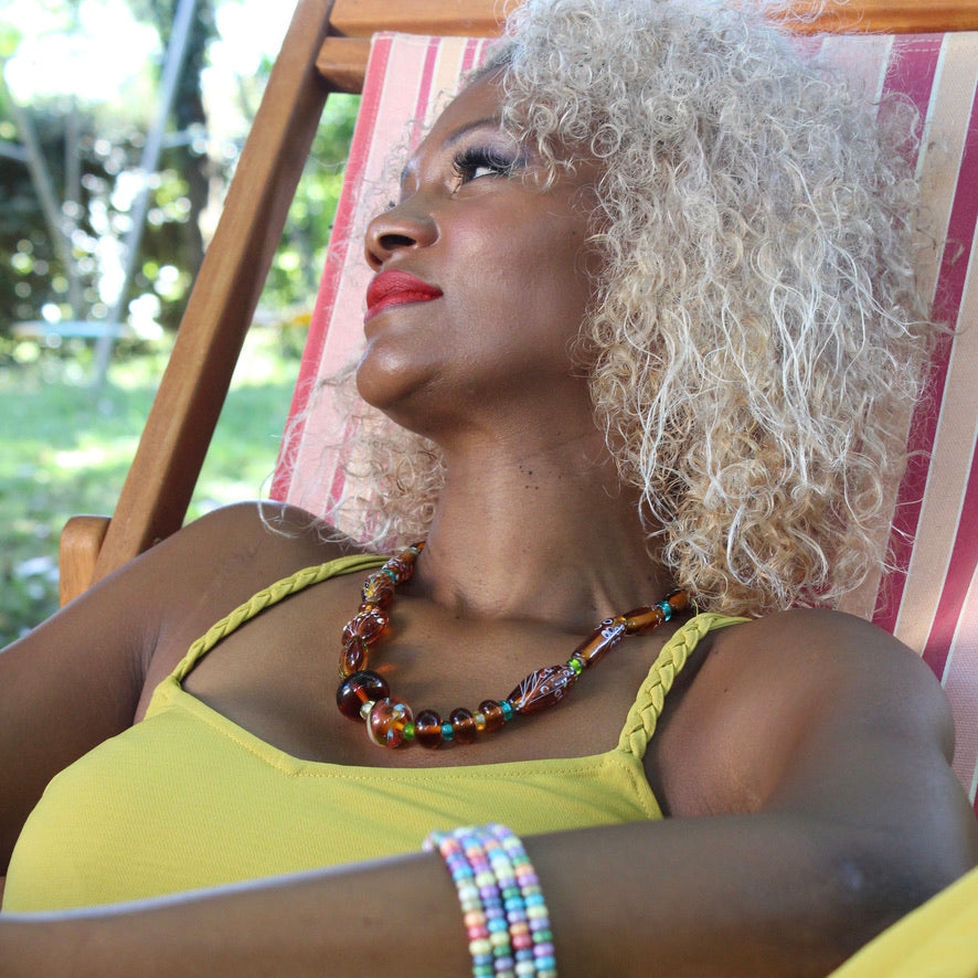 Ambre Fleuri au Miel - Labelle Ikeya Création Originale - Collier