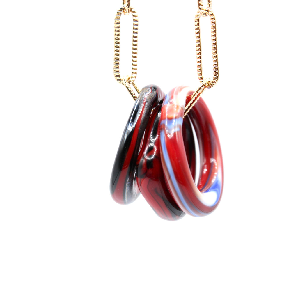 Anneaux Trio Passion Murano Sautoir doré à l'or fin - Labelle Ikeya Création Originale - Sautoir