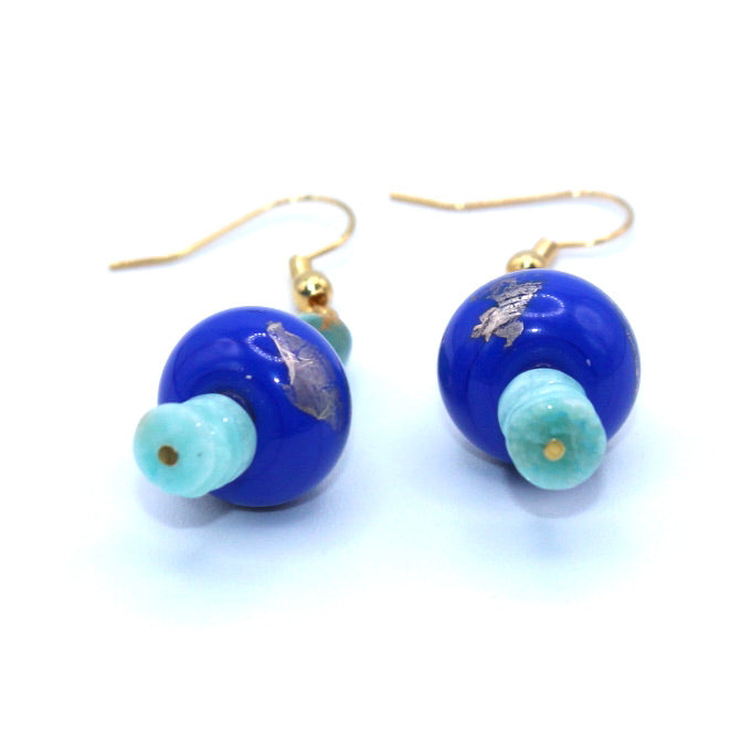 Turquoises Nevada Amazonite Murano dorées à l'or fin - Labelle Ikeya Création Originale - Boucles d'oreilles
