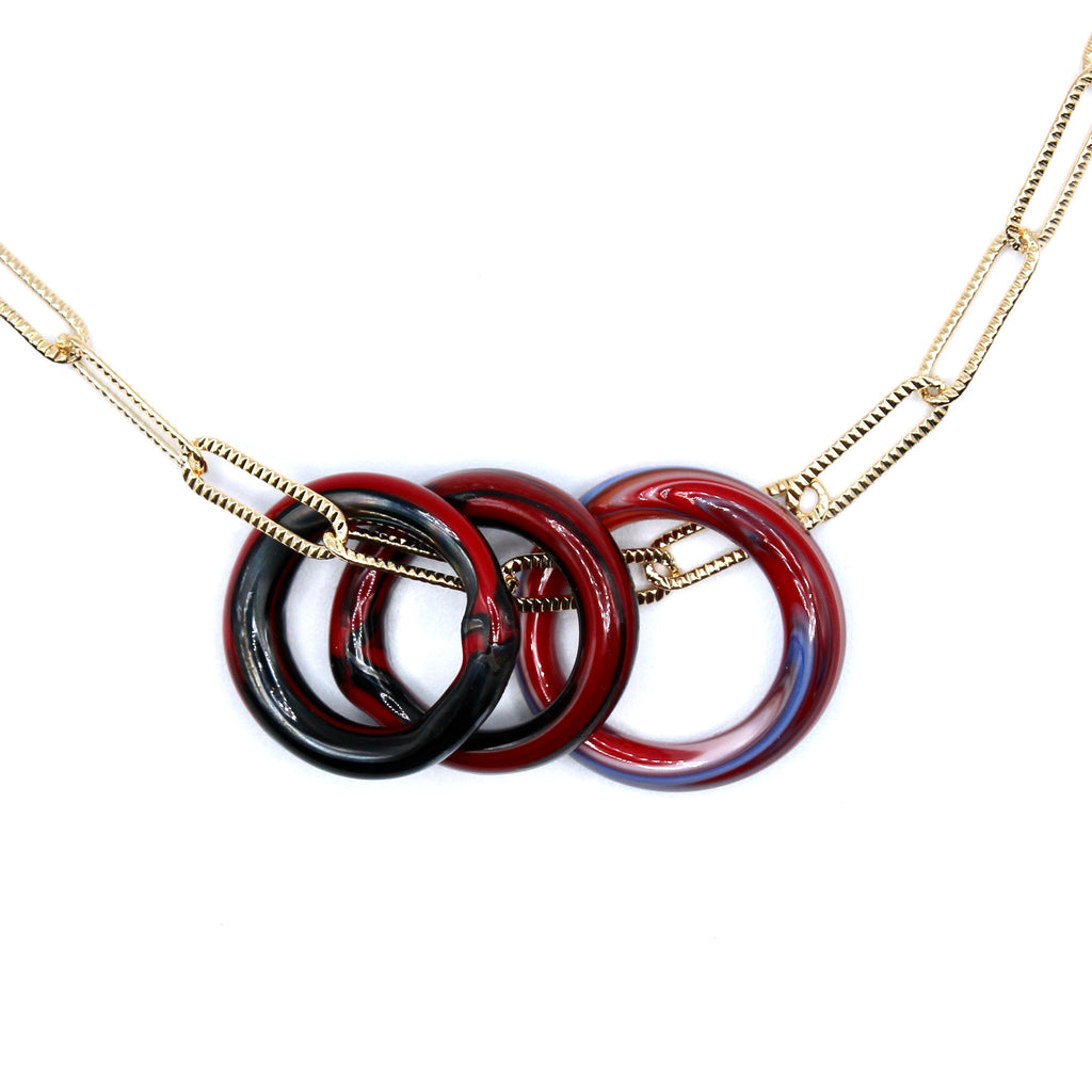 Anneaux Trio Passion Murano Sautoir doré à l'or fin - Labelle Ikeya Création Originale - Sautoir