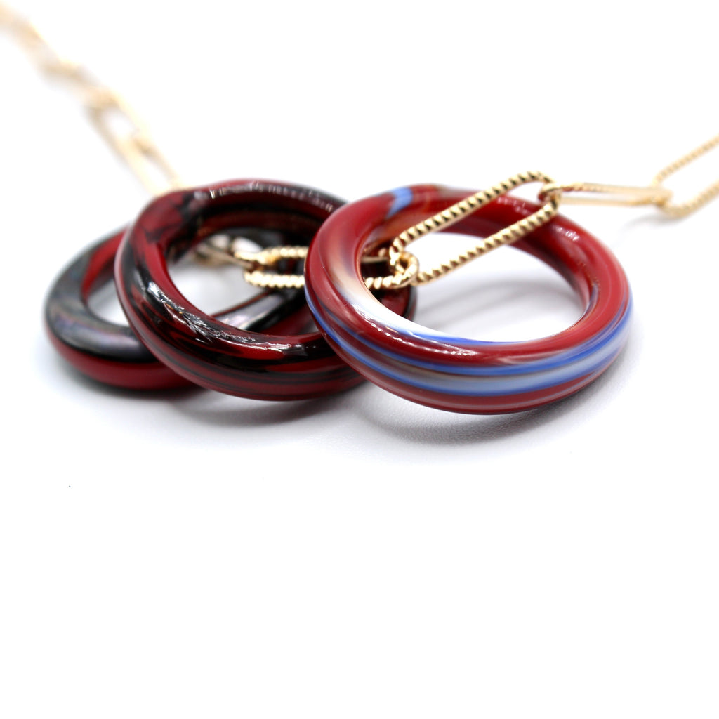 Anneaux Trio Passion Murano Sautoir doré à l'or fin - Labelle Ikeya Création Originale - Sautoir