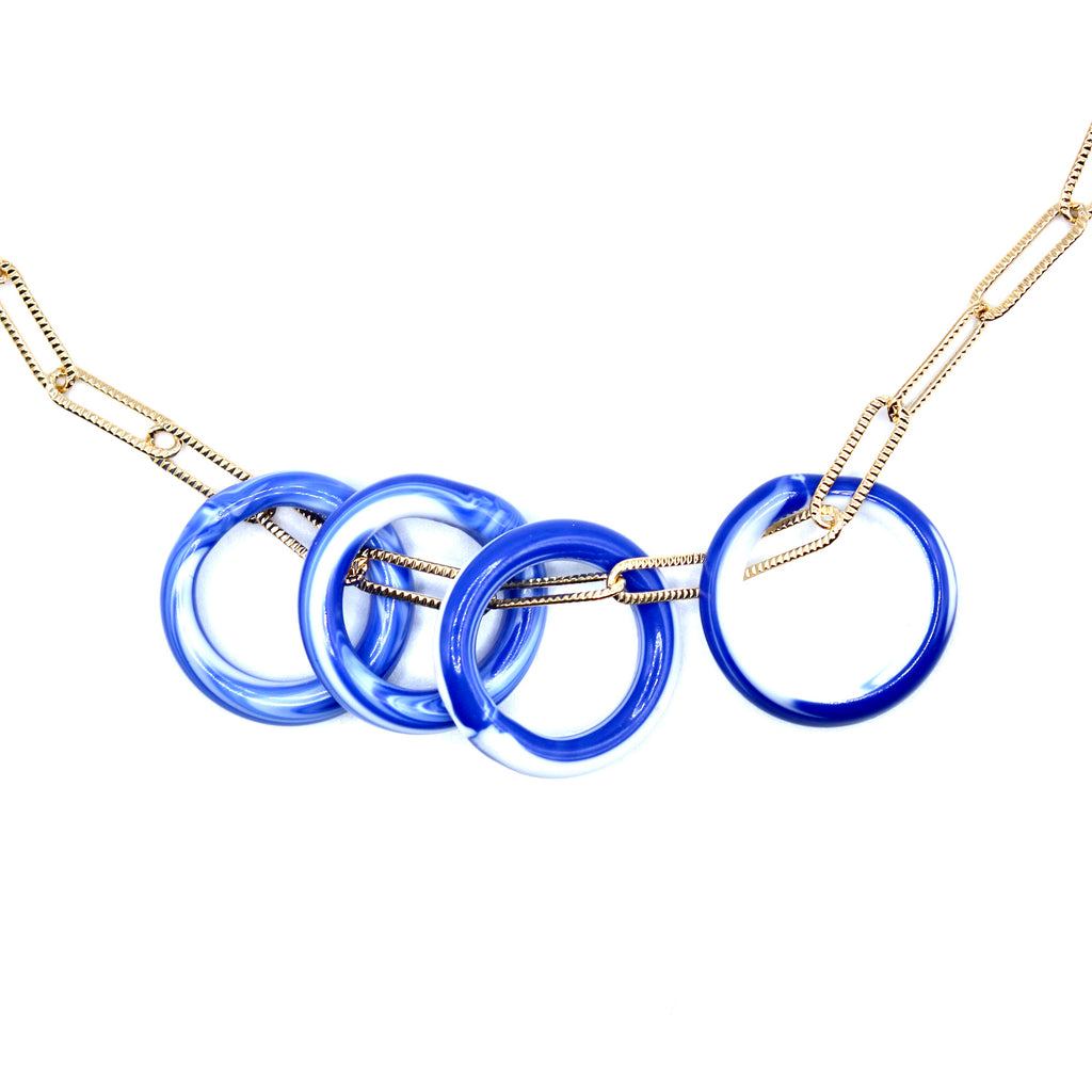 Anneaux Quatuor Passion Murano Sautoir doré à l'or fin - Labelle Ikeya Création Originale - Sautoir